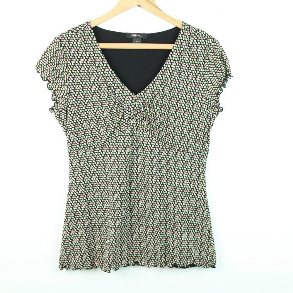 Vintage Medium Babydoll Top Y2K Polka Dot‎ Soft Girl Mesh Lettuce Hem Dainty
